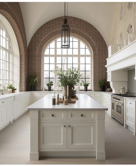 Kitchen Interiors, Architectural Interior, Brick Walls, Tudor Style, Arched Windows, Country Estate, Dream House Decor, Kitchen Styling, Brick Wall