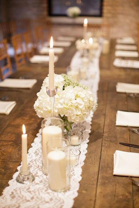 Amazing Wedding Centerpieces, Cheap Wedding Centerpieces, Flowers And Candles, Cheap Wedding Decorations, Unique Wedding Flowers, Wedding Floral Centerpieces, Lace Table Runners, Rustic Wedding Centerpieces, Lace Table