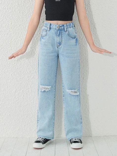 4th Grade Girls Fashion, Jeans For Girls 10-12, Kids Jeans Girls Outfit, Suit Degin, Penny Outfits, Loose Jeans Outfit, Distressed Jeans Outfit, Kids Jeans Girls, Stylish Clothes For Girls