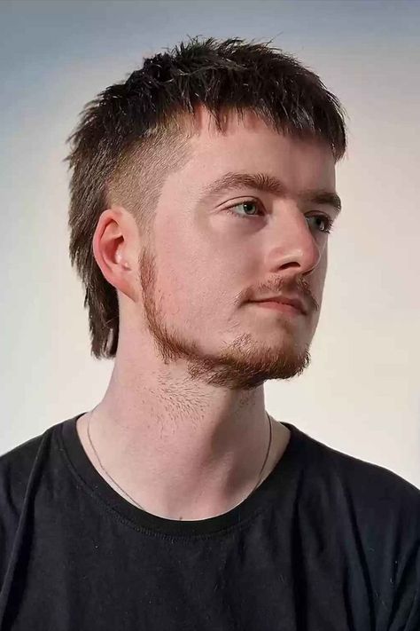 Edgy Mullet with Textured Fringe for Men Edgy Mullet, Bangs For Men, Classic Mullet, Mullet Haircuts, Textured Fringe, Mens Haircuts Short Hair, Short Haircuts With Bangs, Thick Beard, Layered Haircuts With Bangs