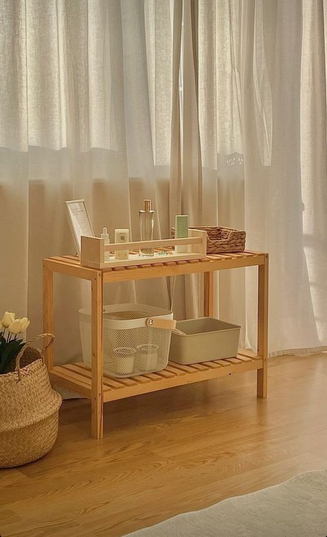 Honeyinstudio Muji Bedroom Small Spaces, Muji Bedroom, Bamboo Furniture Design, Comfortable Bedroom Decor, Wooden Room, Cute Diy Room Decor, Dream Apartment Decor, Dorm Room Inspiration, Bedroom Deco