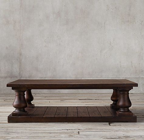 Restoration Hardware Inspired Coffee Table - KnockOffDecor.com Coffee Table Restoration Hardware, Wood Center Table, Wood Balusters, Old Coffee Tables, Restoration Hardware Inspired, Pine Coffee Table, Diy Barn Door, Wood Coffee Table, Salvaged Wood