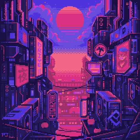 Pixel Jeff digital art #illustration #animation pixel art #futuristic #sunset #clouds #720P #wallpaper #hdwallpaper #desktop Pixel Jeff, 8 Bit Art, Vaporwave Wallpaper, Pixel Art Background, Vaporwave Art, Pixel Animation, Arte 8 Bits, 8bit Art, Cool Pixel Art