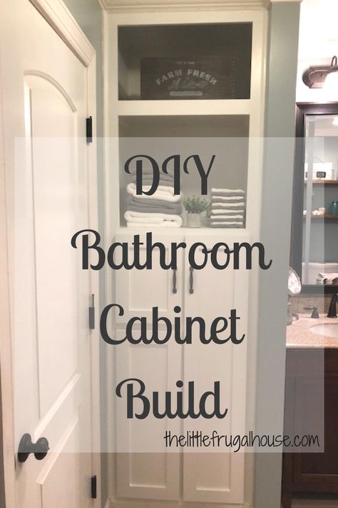 Do you have an awkward space in your home that you just don't know what to do with? This bathroom cabinet build creates beautiful storage in that space! Diy Cabinets Build, Built In Bathroom Storage, Ideas De Closets, Diy Bathroom Storage Ideas, Cabinet Build, Bathroom Cabinets Diy, Diy Bathroom Storage, Storage Bathroom, Bathroom Closet