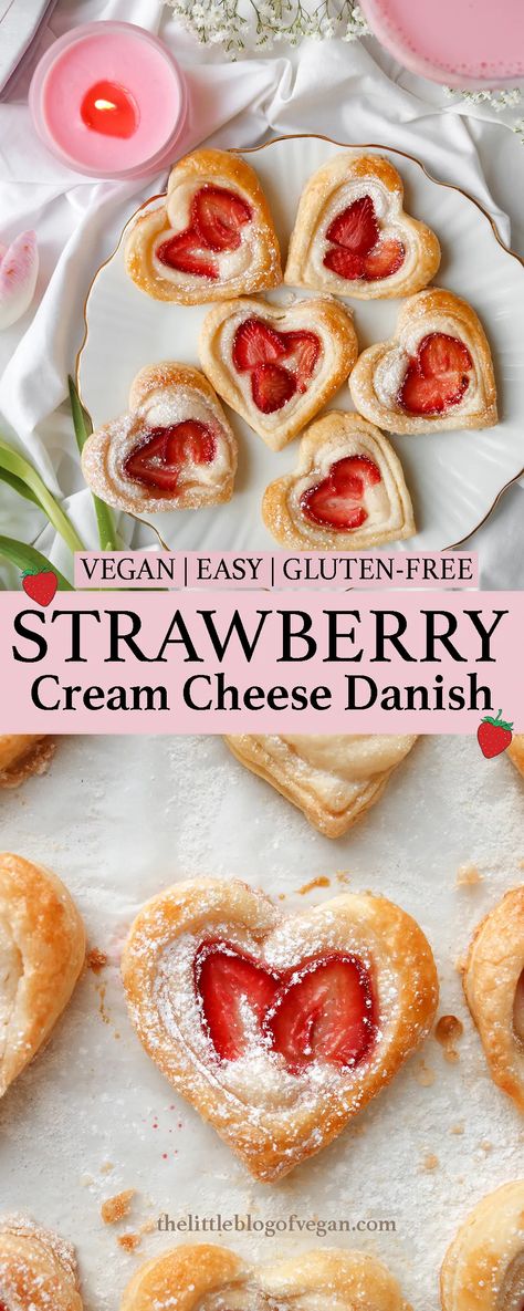 Valentine's Day Pastries, Valentines Sourdough Recipes, Bunny Puff Pastries, Strawberry Pastry Recipes, Healthy Breakfast Pastries, Sourdough Valentines Day, Valentine Pastry Ideas, Gluten Free Valentines Day Desserts, Puff Pastry Danish Recipe