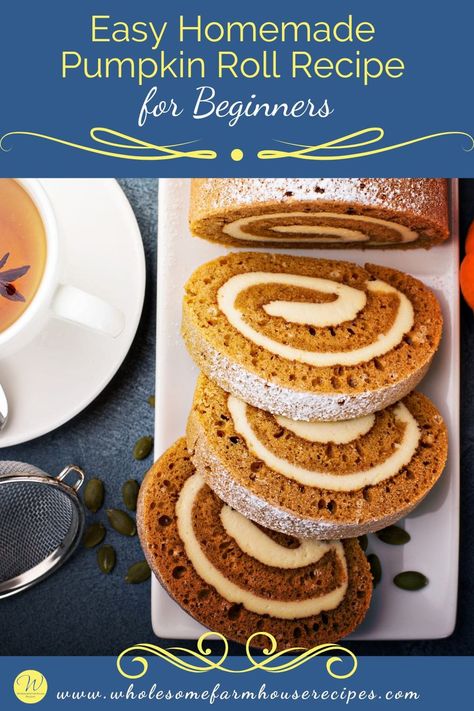 Easy Homemade Pumpkin Roll Recipe for Beginners Pumpkin Log Roll, Homemade Pumpkin Roll, Pumpkin Roll Recipe Easy, Pumpkin Roll Recipe, Beginner Baker, Pumpkin Rolls, Pumpkin Roll Cake, Pumpkin Rolls Recipe, Recipe For Beginners