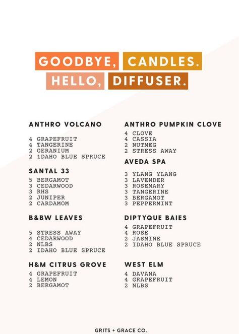 Goodbye candles. Hello, diffuser! Essential Oil Candle Recipes, Scent Recipes, Diffuser Scents, Scent Profiles, Candle Scents Recipes, Essential Oil Starter Kit, Essential Oil Diffuser Blends Recipes, Essential Oil Remedy, Young Living Essential Oils Recipes