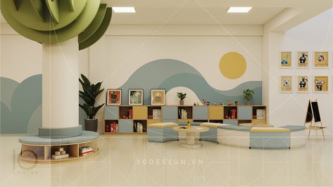 Kindergarten Hall on Behance School Reception, Kindergarten Interior, Preschool Designs, Modern Hall, Daycare Design, Kids Cafe, Kindergarten Design, Children Hospital, School Interior