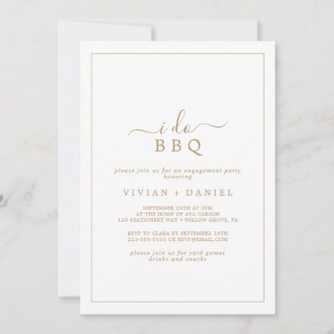 Minimalist Gold I Do Bbq Engagement Party Invitation #zazzle #weddinginvitations #birthdayinvitations #babyshowerinvitations #zazzleinvitations #monogram #businesscards #graduation #homedecor Simple Engagement Party, I Do Bbq Engagement Party, Engagement Party Rustic, Bbq Engagement Party, Hot Air Balloon Wedding, Vow Renewal Invitations, Elegant Engagement Party, Retro Wedding Invitations, I Do Bbq