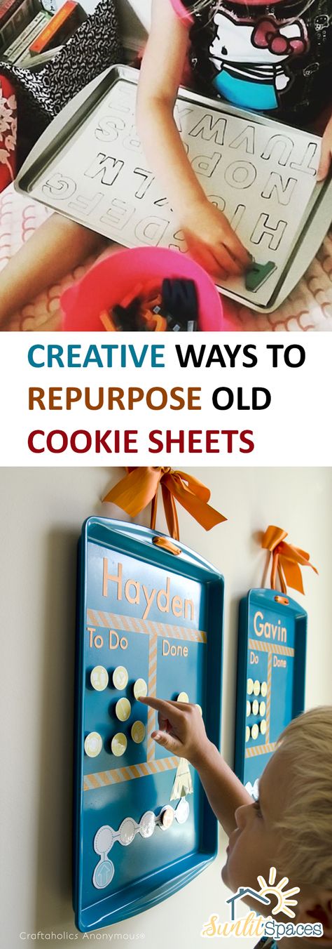 Creative Ways to Repurpose Old Cookie Sheets | Cookie Sheets | Repurpose | Reuse | Repurposed Cookie Sheets | Ideas #cookiesheets #ideas #repurpose Cookie Sheet Crafts, Cookie Sheets, Diy Projects For Kids, Blonde Brunette, Cookie Sheet, Easy Diy Projects, Craft Inspiration, Creative Crafts, Repurpose