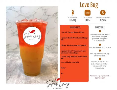 Love Bug – Silver Lining Lessons Instant Tea Powder, Silver Lining Lessons, Margarita Mix Drinks, Energy Tea Recipes, Cherry Drink, Tea Recipes Diy, Peach Drinks, Loaded Teas, Beauty Drinks