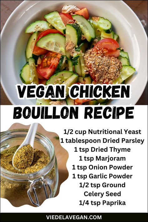 VEGAN CHICKEN BOUILLON RECIPE Vegan Chicken Bouillon Recipe, Chicken Bouillon Recipe, Bouillon Recipe, Chicken Bouillon, Spice Mix Recipes, Vegan Chicken, Mix Recipes, Poultry Seasoning, Vegan Eats