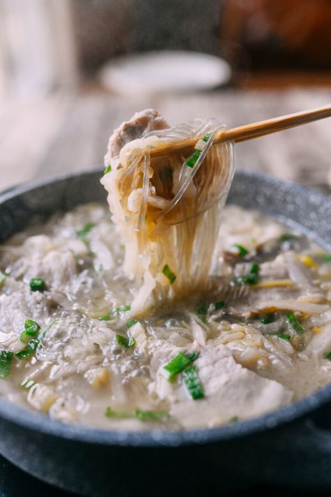 Northern Chinese Sour Cabbage Stew | The Woks of Life Sour Cabbage, Cabbage Stew, Pork Belly Slices, Wok Of Life, Woks Of Life, The Woks Of Life, Asian Recipe, Glass Noodles, Sour Soup