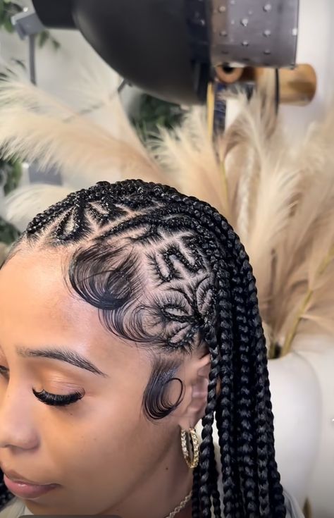 Half Braids Hairstyles, Pattern Cornrows, Black Knotless Braids, 2024 Braids, Black Knotless, Half Braids, Bday Hair, Hair Stripping, Hair Play