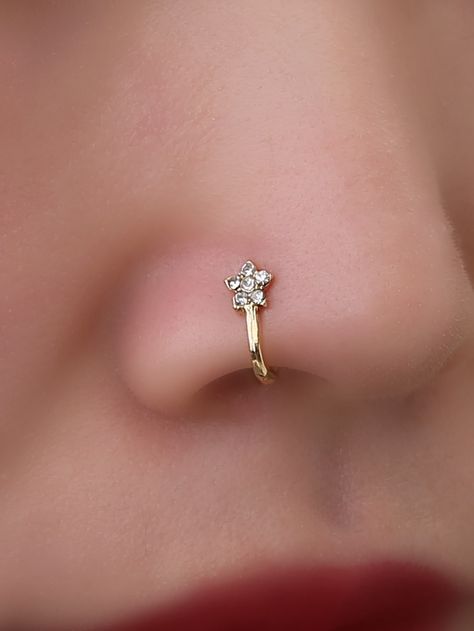 Gold Funky   Zinc Alloy  Facial Piercing Embellished   Jewelry Nose Piercing Y2k, Flower Nose Piercing, Star Nose Ring, Star Stud Nose Piercing, Crystal Nose Stud, Facial Piercing, Heart Nose Ring Bodydazz.com Body Jewelry, Nose Cuff, Ring Piercing