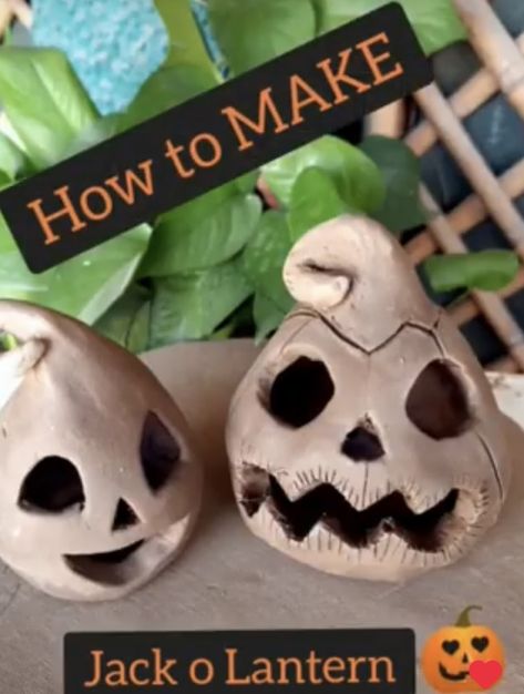 Clay Halloween Decor, Clay Jack O Lantern, Air Dry Clay Halloween, Halloween Lantern, Clay Halloween, Potters Clay, Clay Arts, Halloween Lanterns, Make Halloween