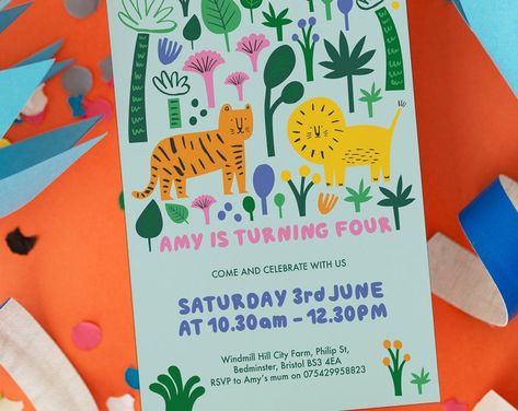 Birthday Invitations Pink, Jungle Birthday Invitations, Jungle Invitations, Invitations Pink, Animal Birthday Invitation, Kids Birthday Invitation, Fun Invitations, Jungle Birthday, Party Invitations Kids