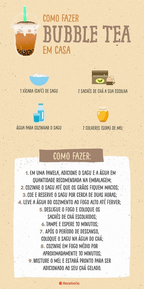 Como fazer bubble tea: receitas fáceis e gostosas para tentar agora – Receiteria Homemade Recipe Books, Canada Food, Recipe Template, Brazilian Food, Culinary Recipes, Boba Tea, Bar Drinks, Bubble Tea, Creative Food