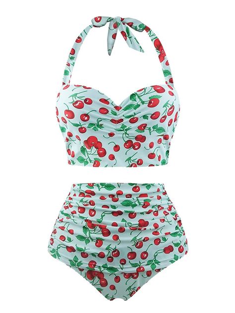 Vintage Inspired Swimsuit, Retro Cherry, Retro Stage, Retro Bathing Suits, Halter Swimsuit, Retro Swimsuit, Standard Dress, Cute Bathing Suits, Cute Swimsuits