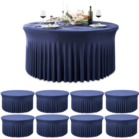 PRICES MAY VARY. ❤Package: You will receive 8 packs of navy blue round tablecloth fitted for 60inch round table.Adding elegance to 60 inch round tables. ❤Quality strechy round tablecloth: Outpain navy blue round tablecloth is made of 140GSM quality fabric, fine craftsmanship. Wrinkle free,Silky,Soft,Durable,Stain Resistant,Ironable,Washable,Spandex Round Tablecloth.Can be used for your future events. ❤Fit for 5FT round tables:The 60inch navy blue round table cloth is fitted for 5ft round table(6 Skirt For Wedding, Wedding Reception At Home, Round Tablecloths, Fitted Table Cover, Table Cloth Decorations, Fitted Tablecloths, Wrinkled Clothes, Craft Fair Displays, Birthday Party Tables