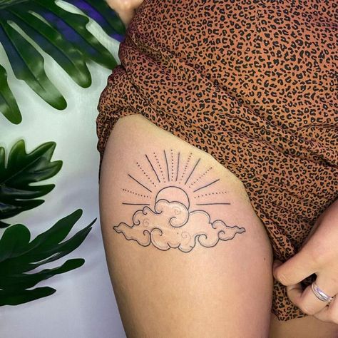 Sun Peeking Through Clouds Tattoo, Cloudy Sun Tattoo, Sun Behind Clouds Tattoo, Sun Cloud Tattoo, Sun And Cloud Tattoo, Sun And Clouds Tattoo, Black Cloud Tattoo, Clouds Tattoo, Storm Tattoo