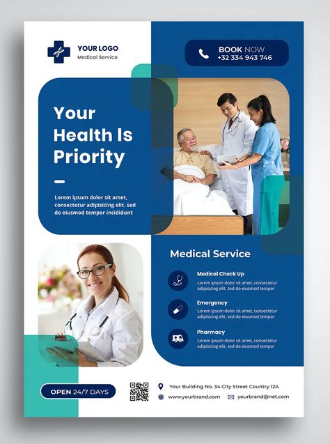 Medical Flyer Template PSD Medical Seminar Poster Design, Medical Poster Design Ideas Creative, Medical Ads Design, Medical Brochure Design Layout, Healthcare Design Graphics, Hospital Flyer Design, Medical Poster Design Ideas, Medical Design Graphics, Medical Poster Design