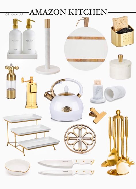 White And Gold Kitchen, Amazon Kitchen Decor, Amazon Kitchen Finds, Beautiful Kitchenware, Gold Kitchen Accessories, Kitchen Finds, Kitchen Refresh, Gold Kitchen, Amazon Kitchen