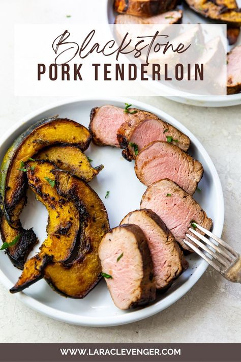 Blackstone Pork Tenderloin is so easy to make! I love how juicy pork tenderloin comes out on the griddle. And it cooks so quick! Marinate ahead of time and have dinner done in less than 30 minutes! Pork Tenderloin Blackstone, Pork Tenderloin On Blackstone Griddle, Keto Blackstone, Lara Clevenger, Easy Blackstone Recipes, Recipes Pork Tenderloin, Blackstone Grill Recipes, Blackstone Ideas, Paleo Pork Tenderloin