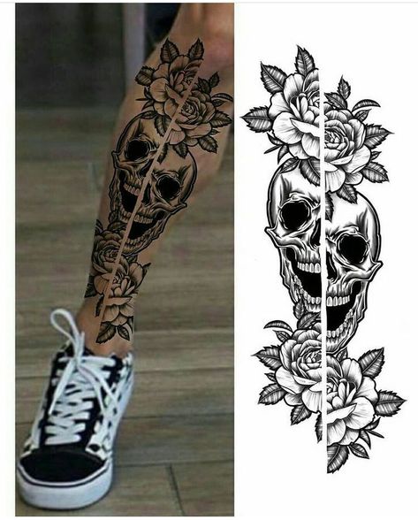 Skeleton Leg Tattoos Women, Knee Tattoo Female, Leg Tattoo For Woman, Got Your Back Tattoo, Skull Leg Sleeve Tattoos Women, Skull Tattoo Leg Woman, Women Shin Tattoos, Skull Woman Tattoo, Black Out Tattoo With White Ink