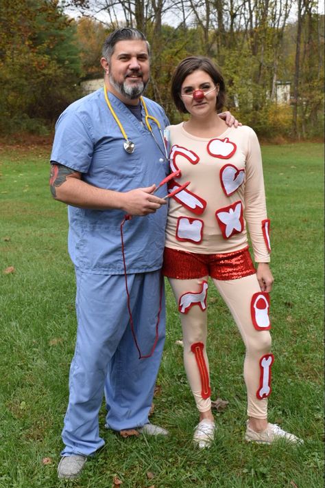 Doctor And Operation Costume, Operation Halloween Costume Diy, Operation Couples Costume, Doctor And Patient Costume, Nurse And Doctor Costume Couple, Operation Halloween Costume, Halloween Costumes For Two People, Halloween Costumes For Two, Operation Costume