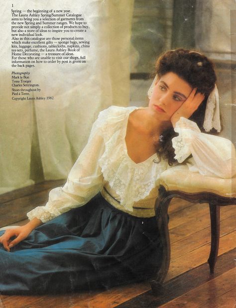 First page of the Spring/Summer Laura Ashley 1983 Catalog -- swiss dot voile blouse with swiss lace. Laura Ashley Catalogue, 1980s Laura Ashley, Laura Ashley Aesthetic, Laura Ashley 1980s, Laura Ashley 80s, Outfit Ideas For School Casual, Laura Ashley Vintage Dress, Laura Ashley Fashion, Catalog Fashion