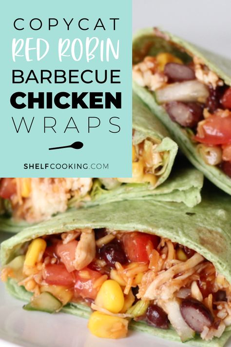 Feel like you're getting a restaurant-quality meal without leaving the house! This copycat Red Robin BBQ chicken wrap is an easy way to have a delicious meal at home. Red Robin Bbq Chicken Wrap, Copycat Red Robin, Summertime Meals, Chicken Wrap Recipe, Shelf Cooking, Bbq Chicken Wraps, Chicken Lunch Recipes, Veggie Main Dishes, Chicken Wrap Recipes