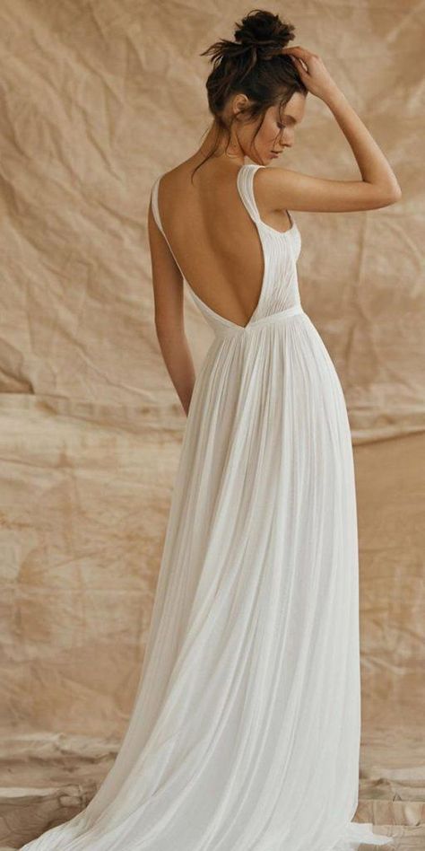 Summer Wedding Dresses To Make Your Celebration Great ★ #bridalgown #weddingdress Light Beach Wedding Dress, Wedding Dress For Beach Wedding Simple, Boho Flowy Wedding Dress, Simple Champagne Wedding Dress, Beachy Wedding Dress Beach Styles, Simple Flowy Wedding Dress, Beach Wedding Dress Flowy, Beachy Wedding Dress, Summer Wedding Dresses