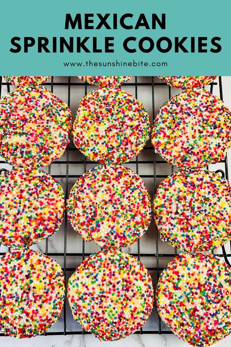 Mexican Sprinkle Cookies Recipe, Mexican Sprinkle Cookies, Masa Cookies, Mexican Wedding Cookies Easy, Mexican Sugar Cookies, Mexican Cookies Recipes, Fiesta Cookies, Sprinkle Cookies Recipe, Pinata Cookies