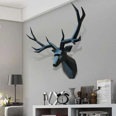 3D,Deer Head,Statue,Room Wall Decor,Sculpture,43*16*36cm,Animal Figurine Miniature,Modern Art,Home Decorations Accessories|Statues & Sculptures| - AliExpress Geometric Deer Head, Deer Head Wall Mount, Animal Wall Mount, Big Home, Deer Statues, Head Statue, Stag Head, Wedding Wall Decorations, Deer Wall