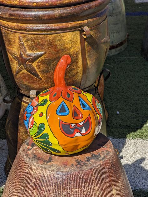 Jack-o-Lantern for Trick or Treat Party, Holiday Decor or Seasonal Yard Decor, Handmade Mexican Talavera Pottery, Halloween Pumpkin Decor Talavera Art, Halloween Pumpkin Decor, Trick Or Treat Party, Fall Garden Decor, Decorative Pumpkin, Mexican Talavera Pottery, Colorful Halloween, Talavera Pottery, Pumpkin Centerpieces