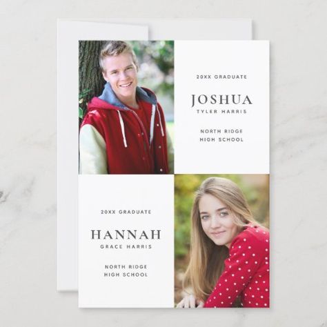 Two Graduates Double Graduation Party Invitation #zazzle #weddinginvitations #birthdayinvitations #babyshowerinvitations #zazzleinvitations #monogram #businesscards #graduation #homedecor Graduation Invitations High School, College Graduation Announcements, Grad Announcements, College Graduation Parties, Grad Invitations, 2022 Graduation, Graduation Party Invitation, Graduation Year, Nursery Fabric