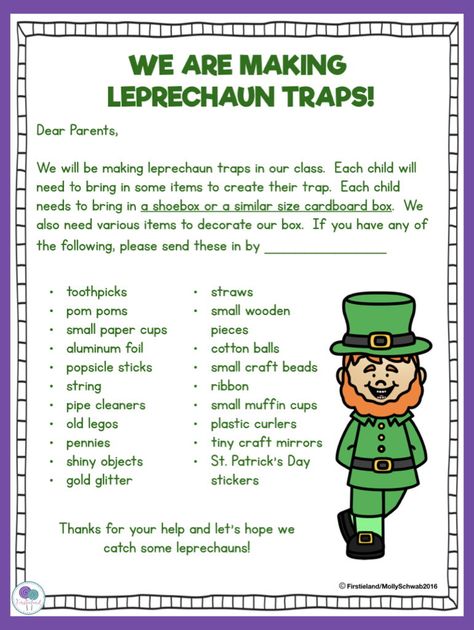 Are you building leprechaun traps with your students? Click to grab this FREE letter that includes everything you need to build your traps. Leprechaun Trap Letter To Parents, Easy Leprechaun Trap, Japan Activities, Cbt Therapy Worksheets, Leprechaun Trap Project, Spring Classroom Activities, Jungle Classroom, Leprechaun Trap, Spring Classroom