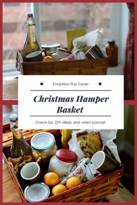 The Christmas Hamper Basket  - Forgotten Way Farms Old Fashioned Christmas Gifts, Building A Homestead, Homemade Christmas Gift Baskets, Kitchen Gift Baskets, Hamper Baskets, Food Gift Basket, Homemade Christmas Gift, Homemade Gift Baskets, Christmas Gift Hampers