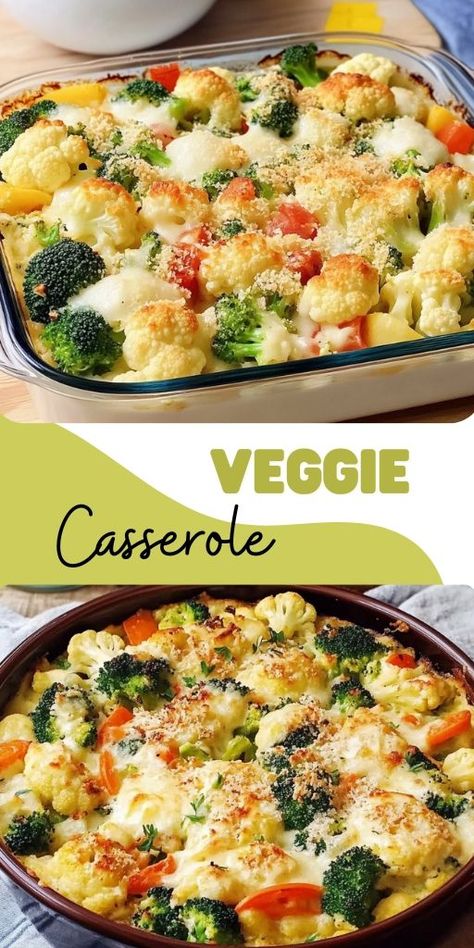 This Broccoli and Cauliflower Casserole is a wholesome, comforting dish perfect for weeknight dinners or holiday gatherings! 🌿🧀 Packed with tender veggies and a creamy, cheesy sauce, this recipe is low-carb and family-approved. It's a great way to get everyone to love their veggies, even the picky eaters! 😋  Bonus: it’s super easy to make! 🙌  ✨ Try it now and give your family a healthy, delicious treat! ✨  #BroccoliCasserole | #CauliflowerCasserole Keto Veggie Casserole Recipes, Meals With Broccoli And Cauliflower, California Vegetable Casserole, Low Carb Vegetable Casserole, Cauliflower Casserole Recipes Healthy, Broccoli Cauliflower Carrot Casserole, Easy Veggie Casserole Recipes, Healthy Vegetable Casserole, Broccoli And Cauliflower Recipes Healthy