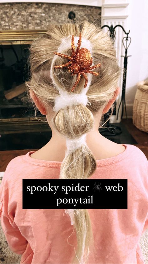 Spider Web Hairstyle for HALLOWEEN - How spooky is this one for tonight? Easy Spider Web Hairstyle. Spider Web Hair, Crazy Hair Day Spider Web, Spider Hairstyle Halloween, Halloween Spider Hair Bun, Spider Hair Accessories, Bubble Ponytail, Spooky Spiders, All Hairstyles, Hair Guide