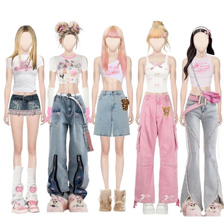 Syralova on ShopLook | The easiest way to find the perfect outfit Kpop Stage Outfits Ideas 5 Members, Kpop Group Outfits, Girl Group Outfits, Kpop Clothing, Outfit Kpop, Kpop Concert Outfit, Pink Hair Clips, Pastel Pink Hair, Performance Outfits