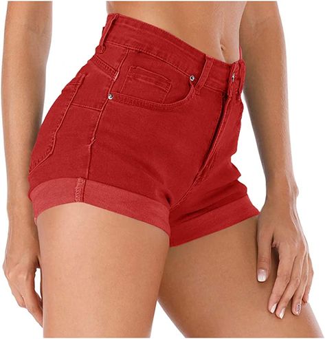 Cuihur Women's Summer High Waisted Denim Shorts Folded Hem Casual Short Jeans at Amazon Women’s Clothing store Summer Jean Shorts, High Waisted Jean, Summer Shorts Denim, High Waisted Denim Shorts, Shorts For Summer, Classical Design, Summer Denim, High Waisted Jean Shorts, Jeans For Short Women