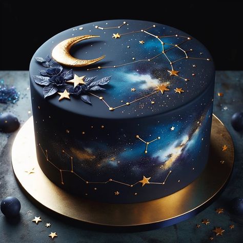 A whimsical rendition of some yummy delicious 🤤, #cake #ai #cakedecorating #cakeart #fypchallenge #fyp #foodstagram #food Astronomy Birthday Cake, Night Sky Wedding Cake, 2024 Birthday Ideas, Celestial Party Food, Outdoor Birthday Cake, Celestial Birthday Cake, Full Moon Cake, Unique Birthday Cake Ideas, Gemini Cake