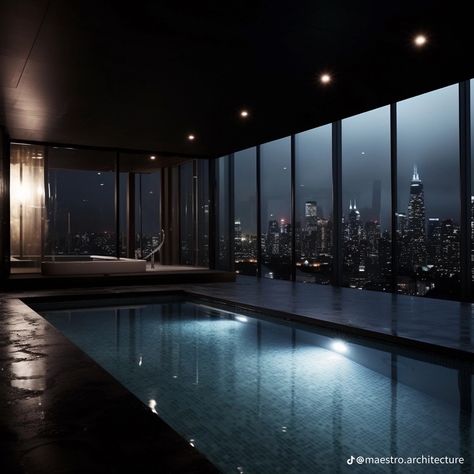 Pool Dark Aesthetic, Dark Penthouse, Mob Aesthetic, Dark House Aesthetic, Mafia House Aesthetic, Penthouse Aesthetic, Devil In Disguise, San Myshuno, Piscina Interior