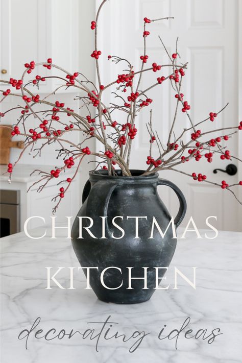 Kitchen Hood Christmas Decor, Kitchen Holiday Decorating Ideas, Kitchen Island Holiday Decor, Simple Christmas Kitchen Decor, Christmas Decor Ideas For Kitchen Island, Christmas Kitchen Counter Decor, Kitchen Island Christmas Centerpiece, Christmas Kitchen Decor Ideas Cabinets, Kitchen Counter Christmas Decor Ideas