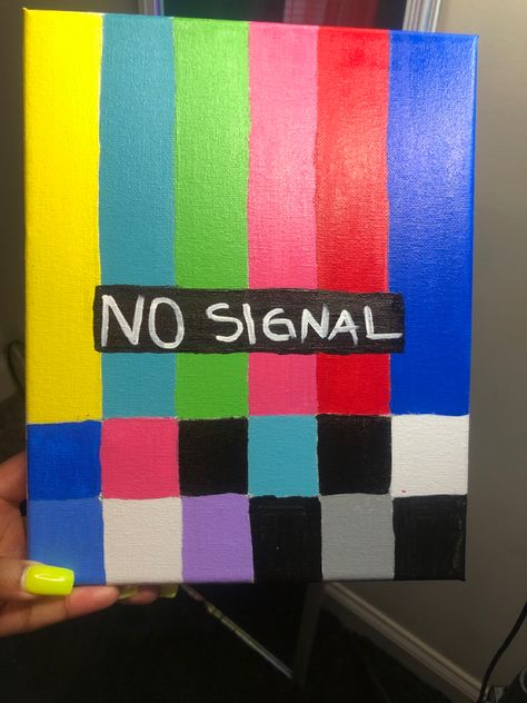 No Signal Painting, Cute Easy Paintings, Pink Canvas Art, No Signal, Canvas Art Projects, Easy Pixel Art, Simple Canvas Paintings, Cute Canvas Paintings, Canvas Drawings