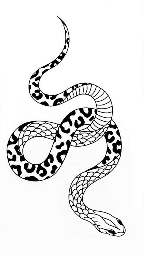 American Traditional Snake Tattoo Design, Leopard Snake Tattoo, Leopard Spot Tattoo, Space Snake Tattoo, Girly Snake Tattoo, Snake Tattoo Stencil, Snake Line Art, Traditional Snake Tattoo, Side Hip Tattoos