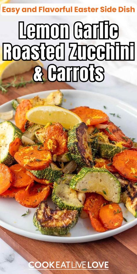 Bring a fresh twist to your Easter menu with this easy and delicious vegetable side dish. Combining the vibrant flavors of lemon and garlic, this roasted zucchini and carrot recipe is the perfect side for your spring dinners. Ideal for a quick weeknight meal or for your Easter gathering, it's a healthy and flavorful vegetable side dish that everyone will love. Vegan, gluten-free, and utterly irresistible! #eastersidedishes #springrecipes Roasted Zucchini And Carrots, Easter Side Dish, Spring Dinners, Carrot Recipe, Zucchini Side Dishes, Broccoli Side Dish, Easy Zucchini Recipes, Roasted Zucchini, Tofu Recipes Vegan