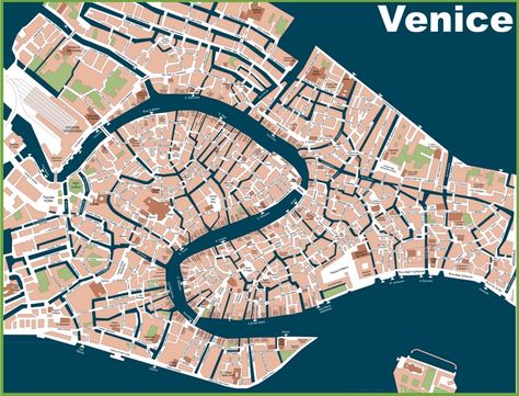 Venice street map Venice Tourist Attractions, Map Of Italy Cities, Map Italy, Venice Map, Outdoor Gardens Landscaping, Venice City, Model City, City Layout, Tourist Map